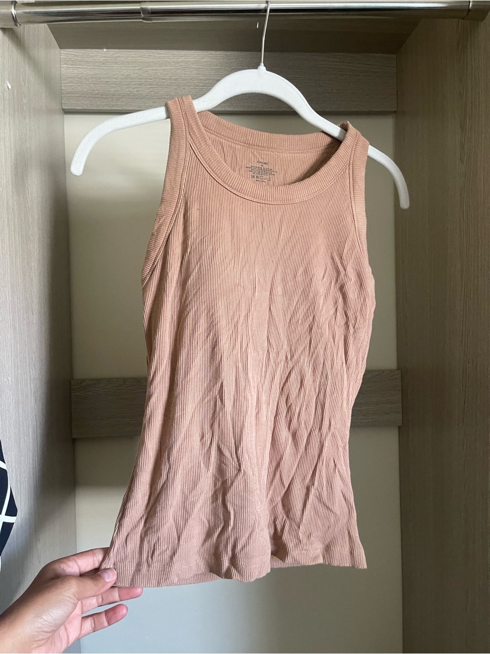 Ribbed Tank Top in Light Brown - Built In Bra